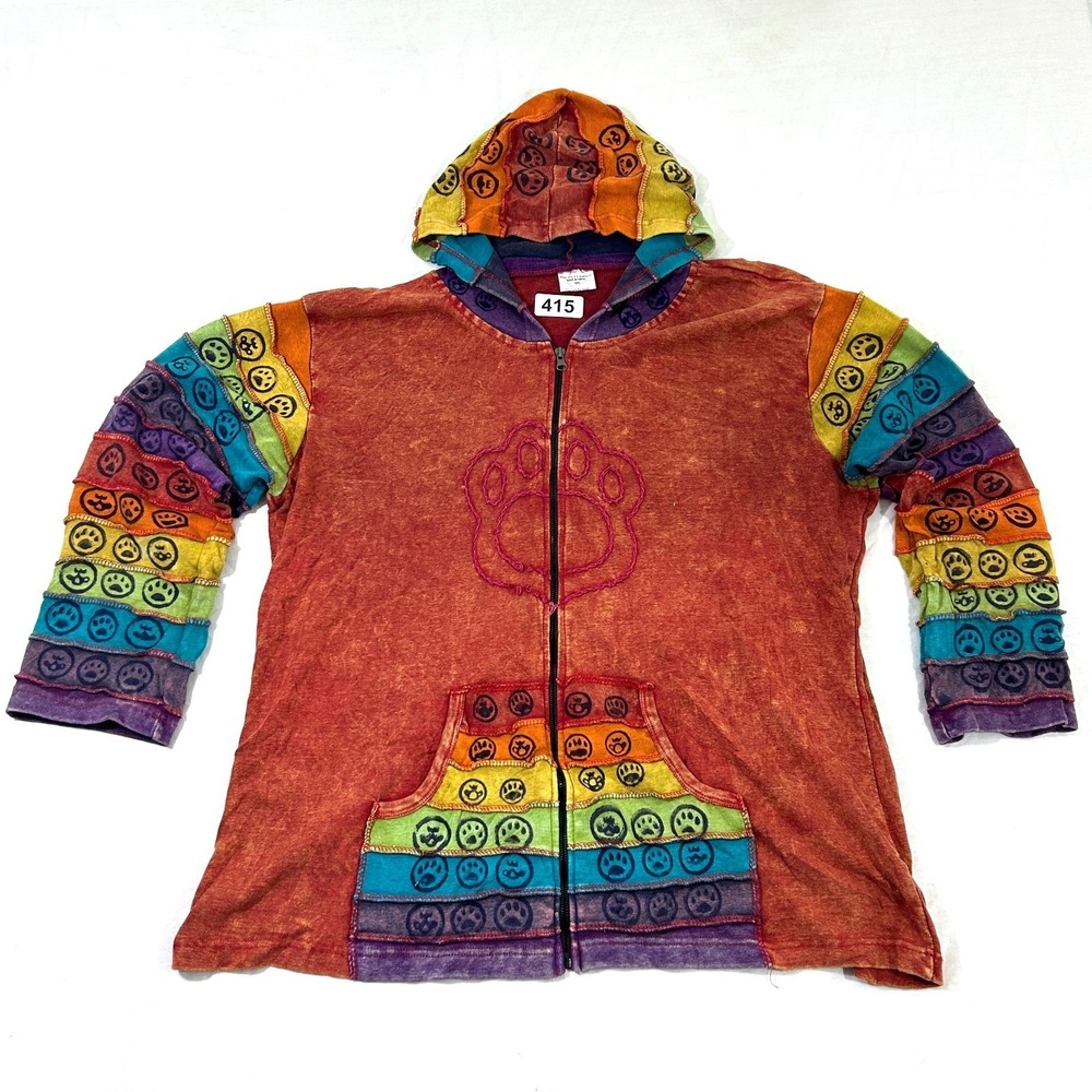 Greater Good Network Hoodie Multicolor Patchwork Embroidered Red Cotton 3XL